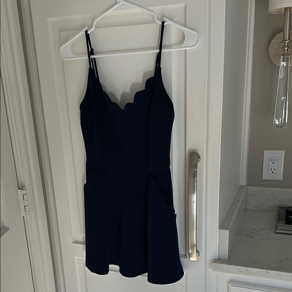 Elegant Navy Blue Scalloped Dress
